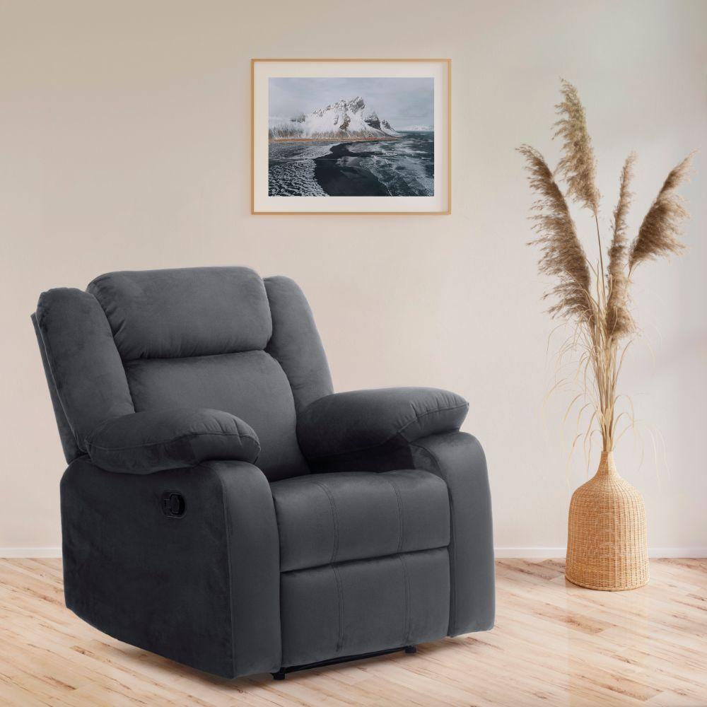 Wakefit Space Grey Recliner, Velvet Upholstery, Neem Wood Frame, Ergonomically Designedsofa recliners|covers for reclining sofas|sofa height