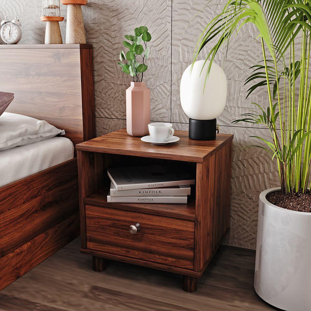 Wakefit Bedside Table | Columbian Walnut Color, Engineered Wood Material