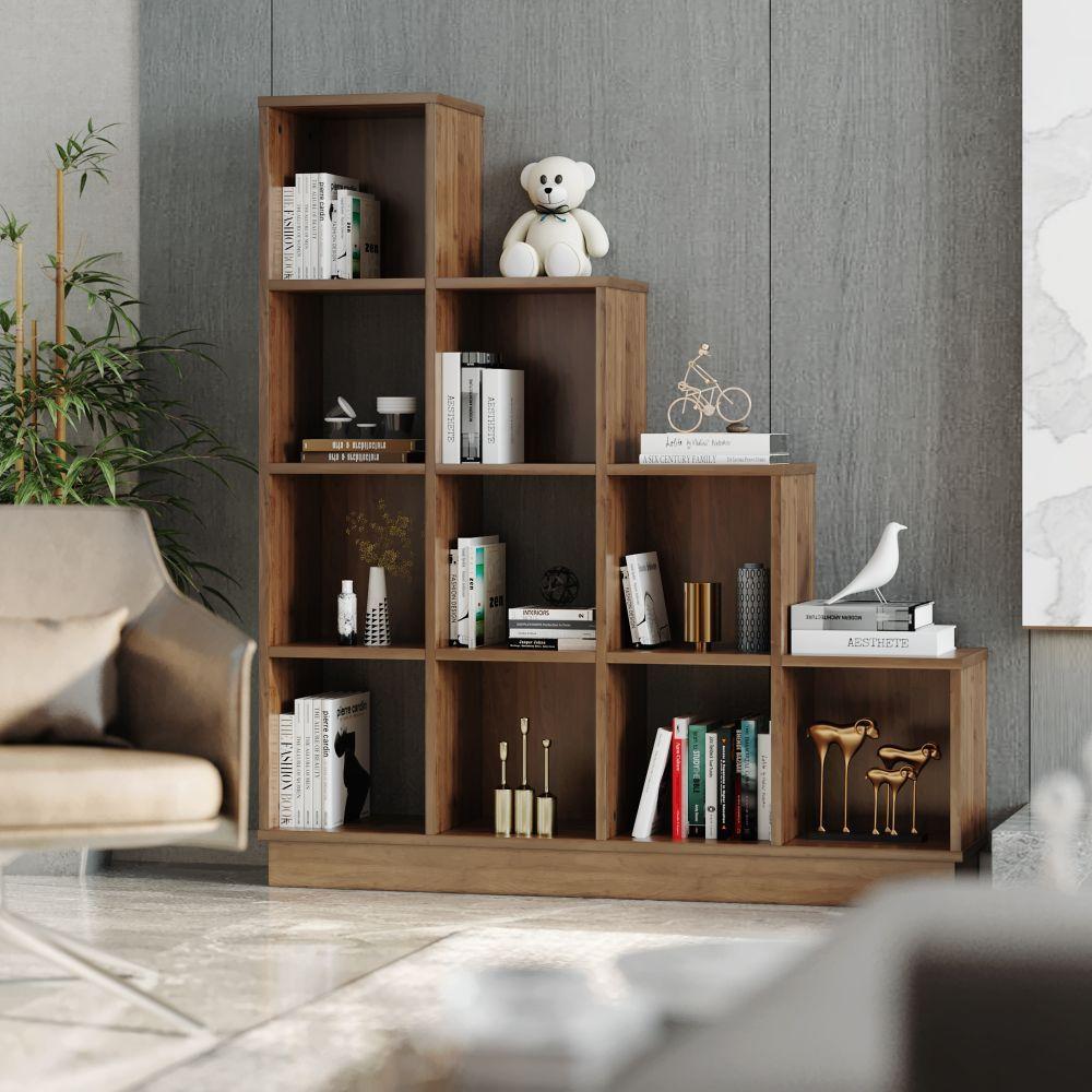 Wakefit Bookshelf Dark Walnut Stylish Storage Solution for Living Room Study Usebed design pic|wooden chest with drawers|book shelf for bedroom