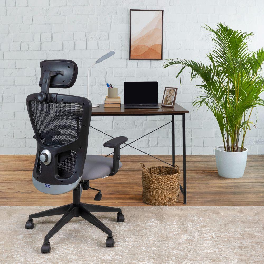 Wakefit Albus Mesh Ergonomic Office Chair, with High Back, Nylon Base & Adjustable Armrest, with Headrest in Black & Grey colour