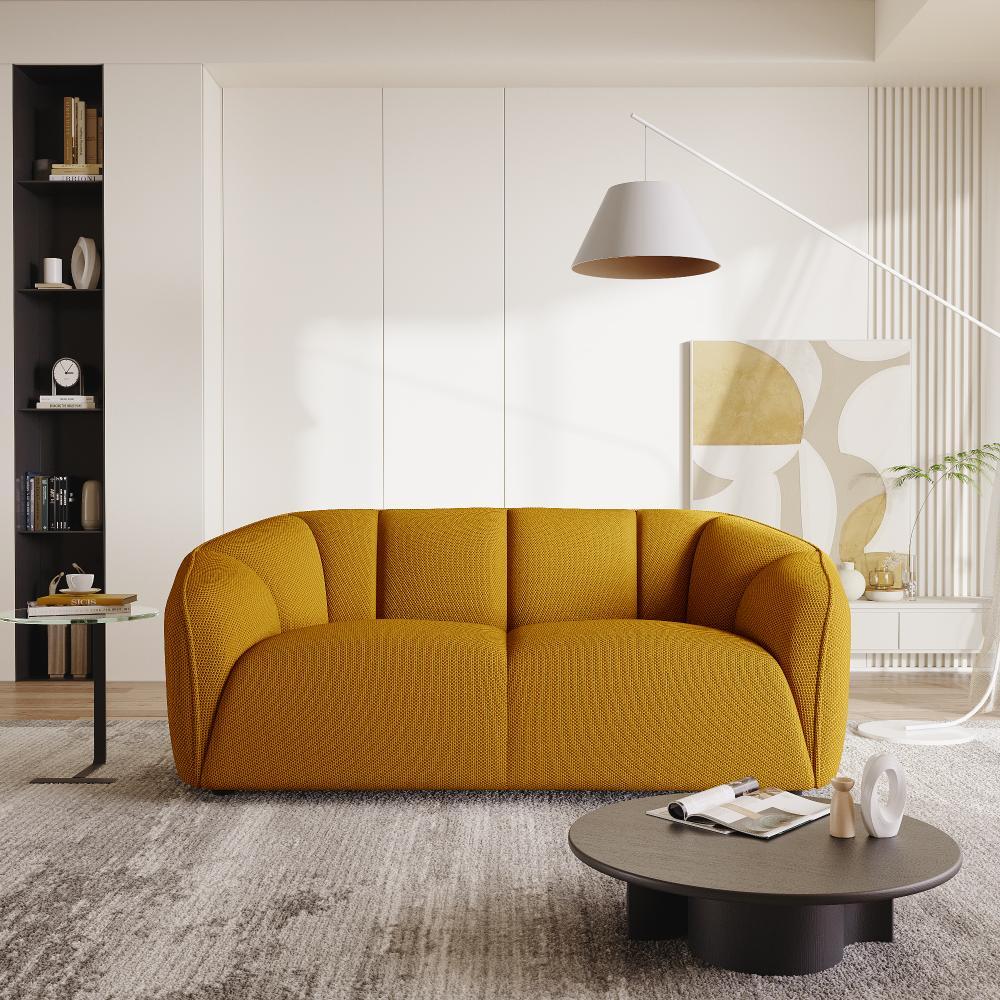 Wakefit Durable 2-Seater Sofa in Mustard Yellow, Foam Seat, Neem Wood Frame, Texturedlarch wood frame|formal|couch covers|sleeper couch|l-shape|bed