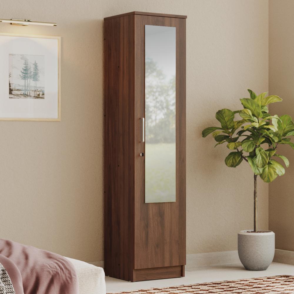 Wakefit Hunor 1 Door 1 Mirror Wardrobe with shelves - Columbia walnut