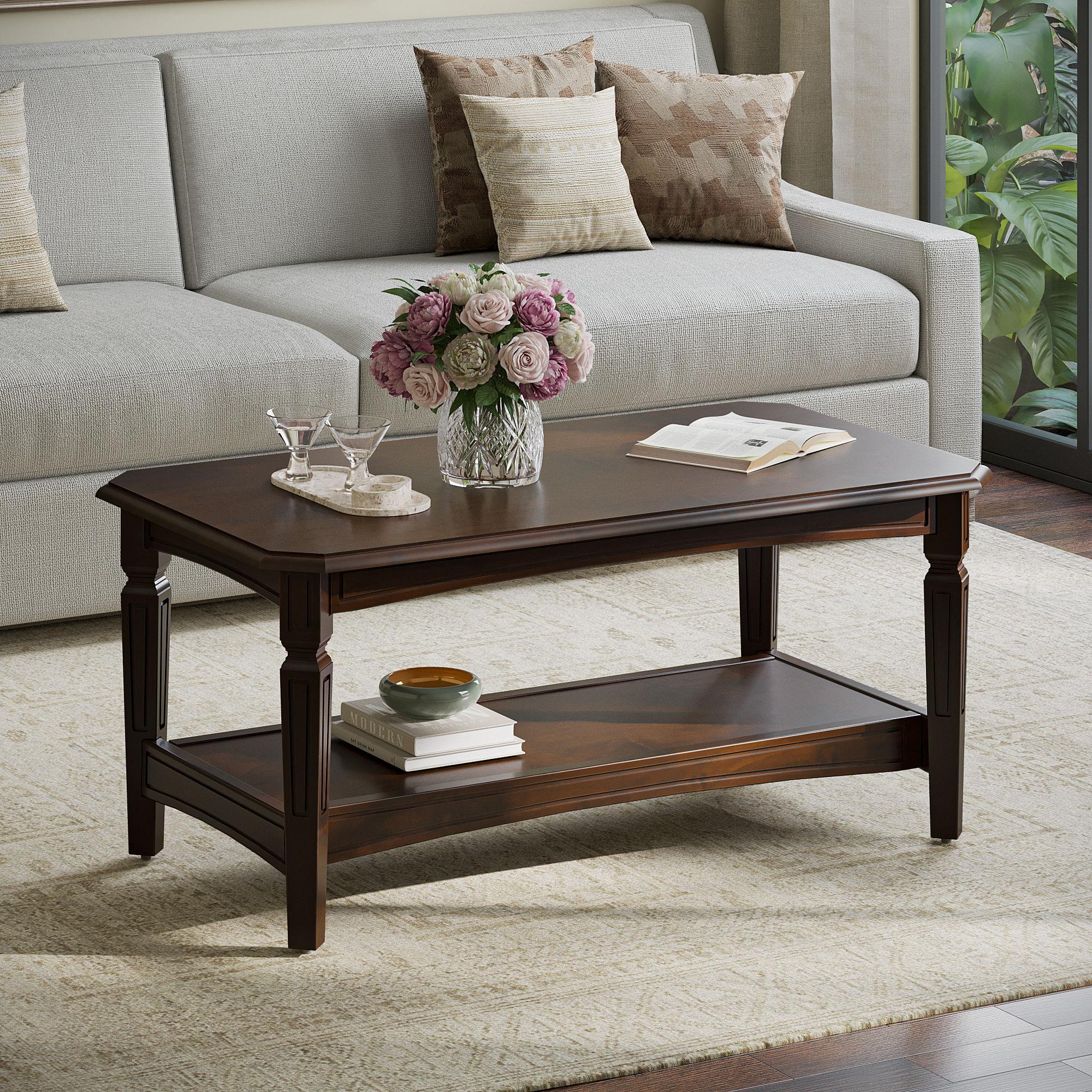 Stylish Wakefit Coffee Table in Dark Wood with Practical Lower Shelf for Modern Homes