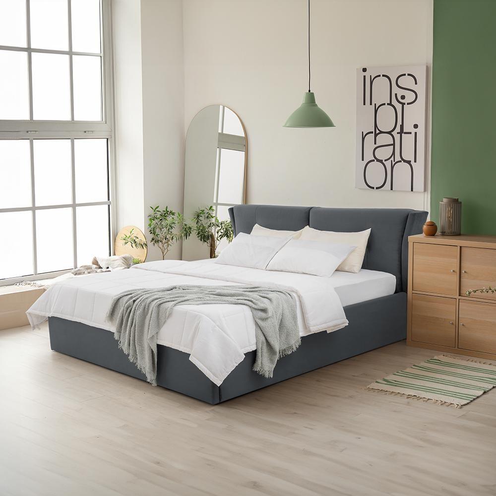 Wakefit Solid Wood Upholstered Bed| King Size bed Velvet Space Grey with storage| 78 inch x 72 inch