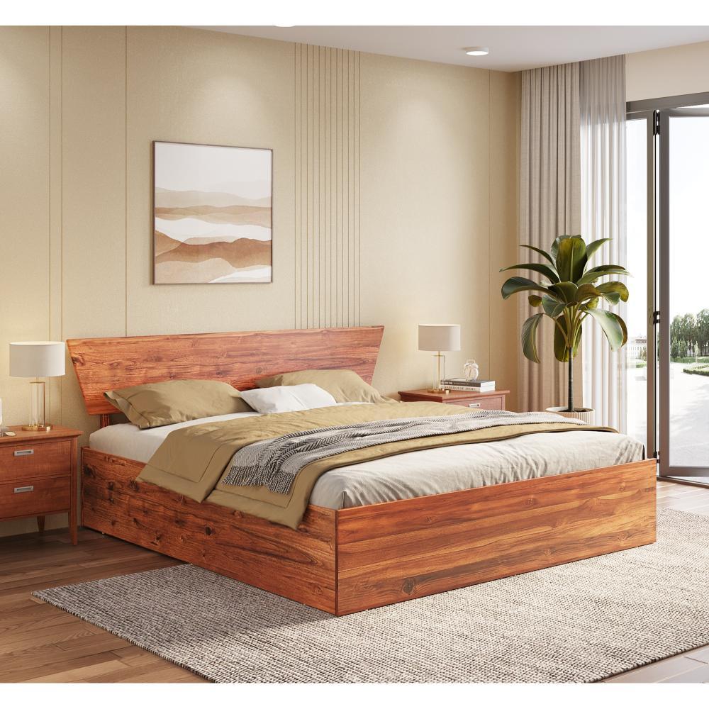 Wakefit Natural Finish King Bed in Teak Wood Sleek Design with Under Bed Storage Space