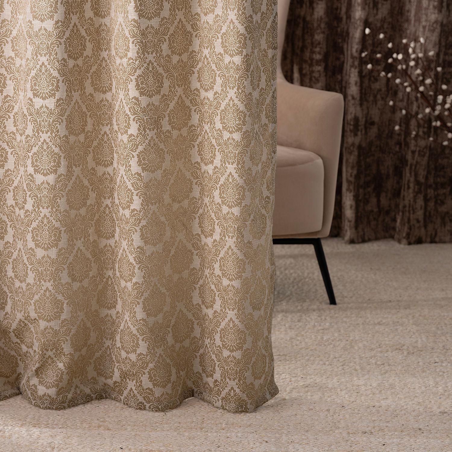 Stylish Jacquard Curtains by Wakefit, Soft Fabric, 7x4ft, Beige Gold, Easy Maintenance