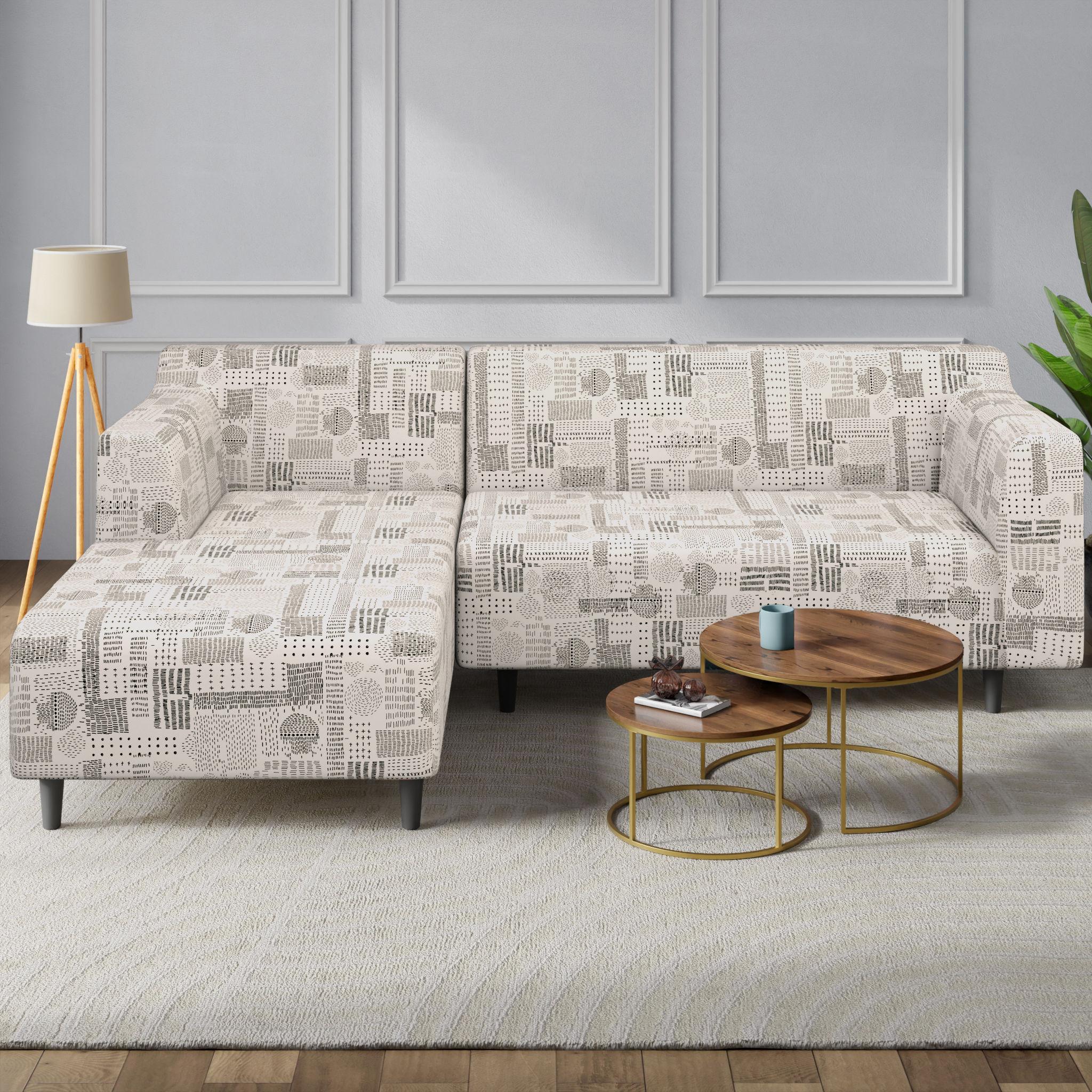 Wakefit Printed Fabric L Shape Sofa Cover - Neutral Geometric Pattern, Easy Care & Installationbest wallpaper for bedroom|curtains with lace