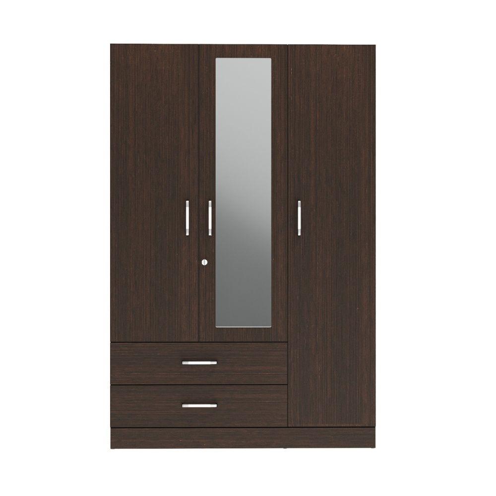Wakefit Organza Three Door Wardrobe with Drawer | 1 Hanging Space | Wenge Color